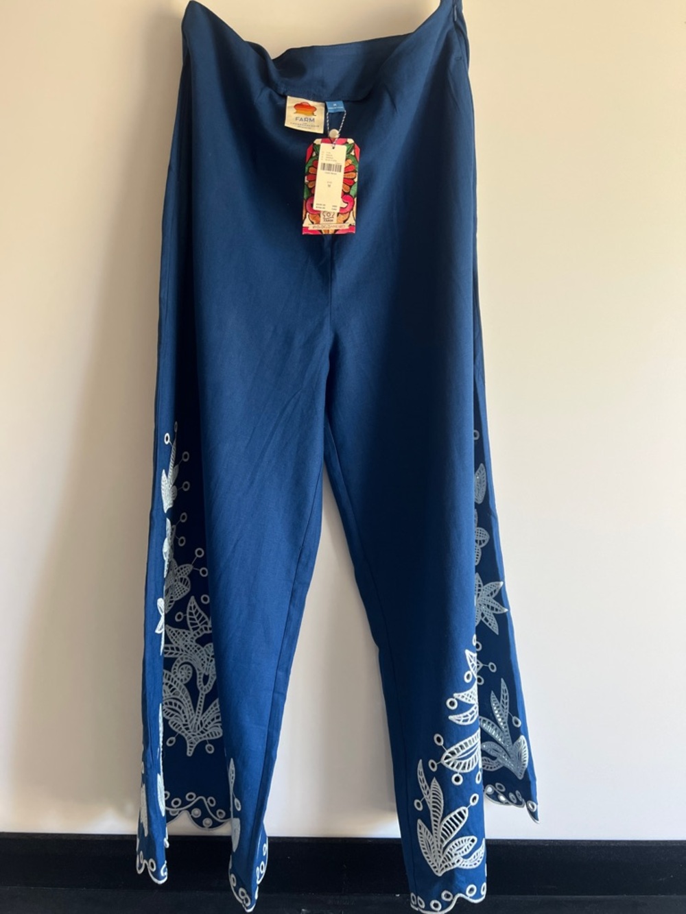 FARM Rio x Anthropologie Blue Embroidered Wide-Leg Pants Size Medium NWT - Picture 5 of 15